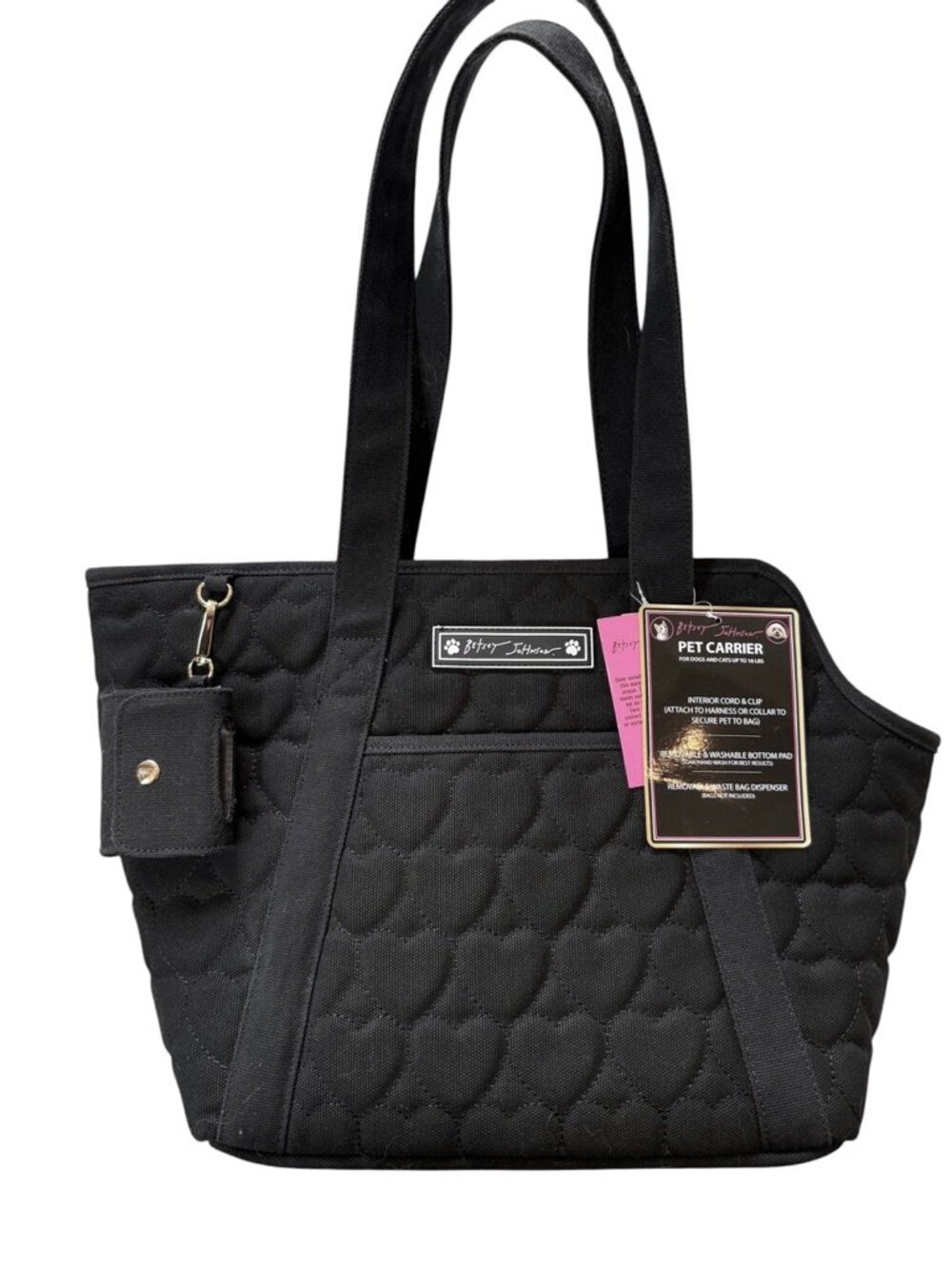 New! Betsy Johnson Pet Carrier Quilted Hearts in Black